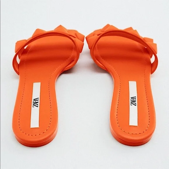 Zara Neon orange studded sandals, designer - Picture 5 of 8